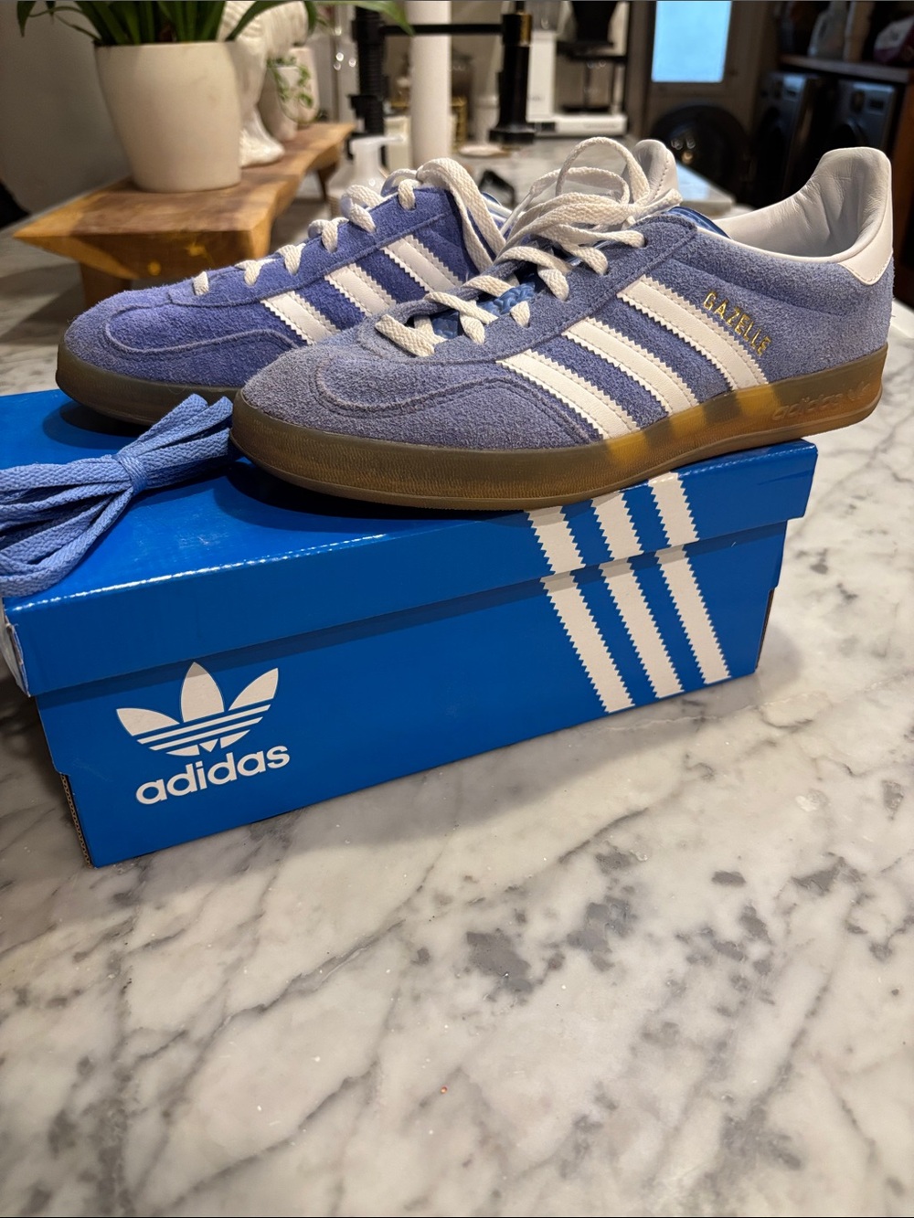adidas Gazelle Suede Sneakers - Blue/Lavender White